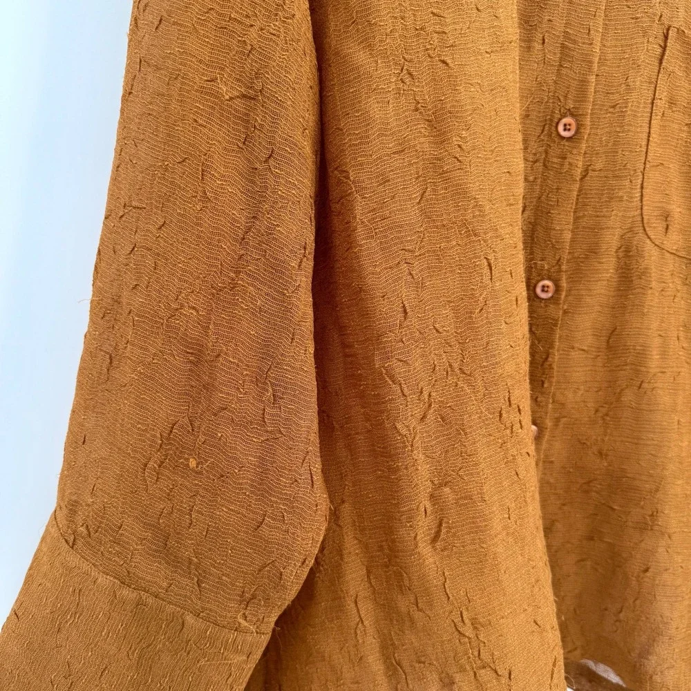 Coldwater Creek‎ Amber Sheer 3/4 Sleeve Textured Button Up Blouse Women's XL - Picture 5 of 13